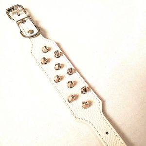 Dog Collar White Leather Spike Studded Collar